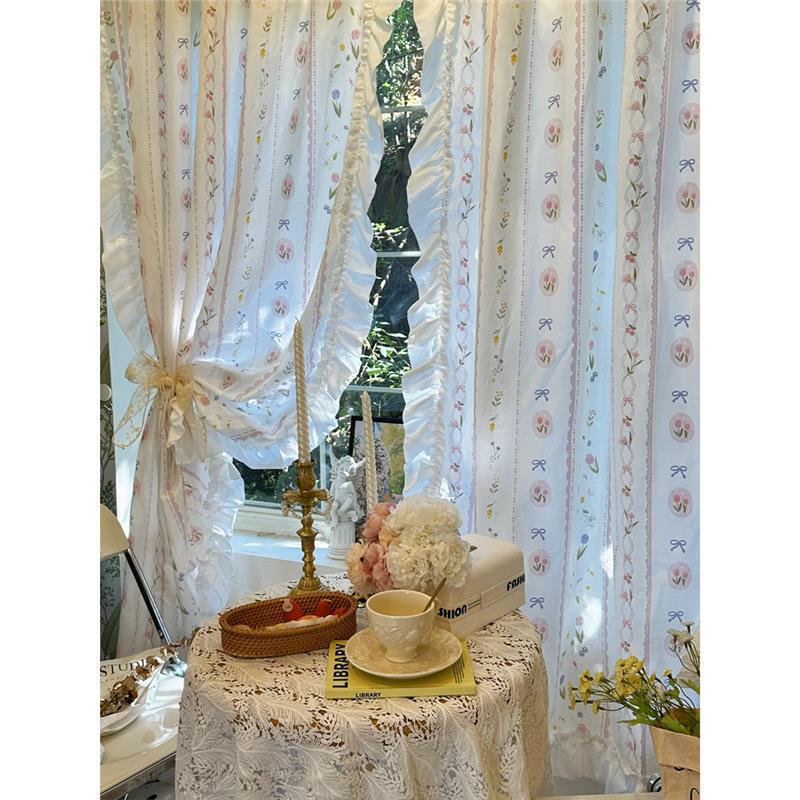 Korean Sweet Princess Style Ruffled Curtains Pastoral Style Printed Half Curtain Small Window Half Curtain Half Blackout Korean Sweet Princess Style Ruffled Curtains Pastoral Style Printed Half Curtain Small Window Half Curtain Half Blackout