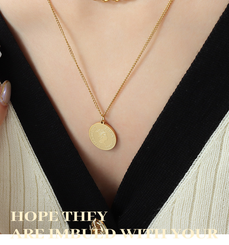 Fashion Portrait Titanium Steel Gold Plated Layered Necklaces
