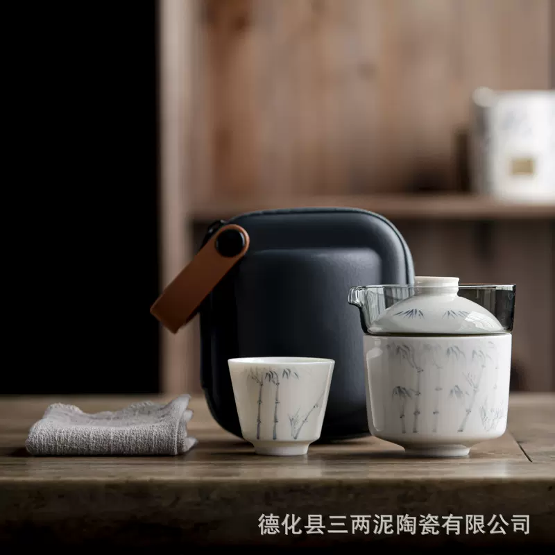 手绘陶瓷茶具快客杯旅行套装一壶两杯小套功夫礼品伴手礼茶水分离