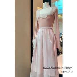 秋冬季女装气质名媛小洋装小香风粉色针织裙子两件套装小个子秋装