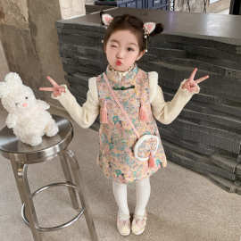 女童拜年服套装秋冬季2026新款儿童洋气加厚宝宝中国风旗袍连衣裙
