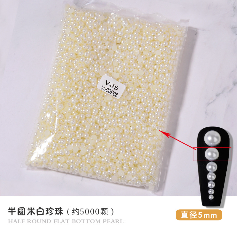 Manicura plana perla joyería cremosa-blanco semicírculo tridimensional perla uñas decoración paquete entero DIY hecho a mano al por mayor
