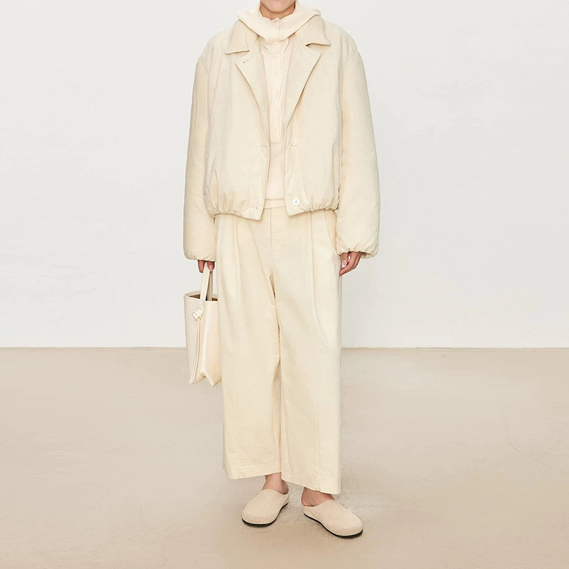 2024 Autumn/Winter Velvet Corduroy Wide-Leg VTG-Waist Grandma Pants with Three-Dimensional Striped Texture