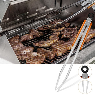 Wooden handle large stainless steel food clip 16 inch barbecue clip high temperature barbecue baking clip food clip kitchen tools