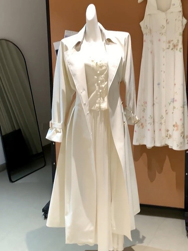 高级感优雅大方轻职场穿搭白色风衣女秋季时尚气质中长款大衣外套|undefined