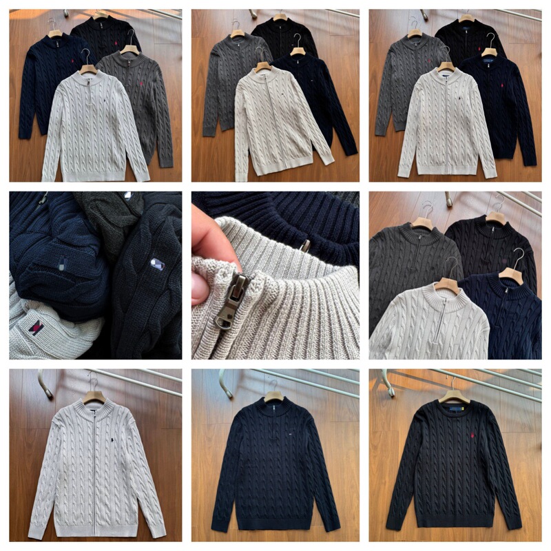 Foreign trade cross-border RL high-quality cable-knit full-zip stand-up collar cardigan sweater coat, classic old money style, thickened