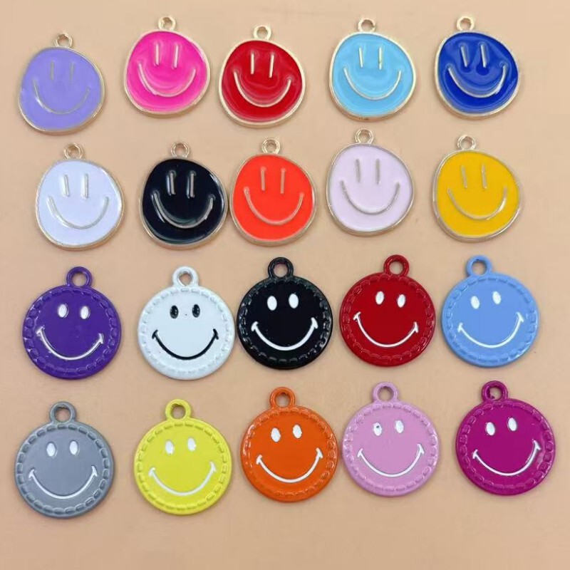 Cross-Border Hot Selling Colorfulful Smiley Face Alloy Sweet Smile Pendant DIY Earrings Bracelet Necklace Jewelry Accessories