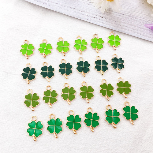 Korean version of four-leaf clover tail oil dripping alloy diy jewelry accessories rubber band earrings key chain pendant pendant
