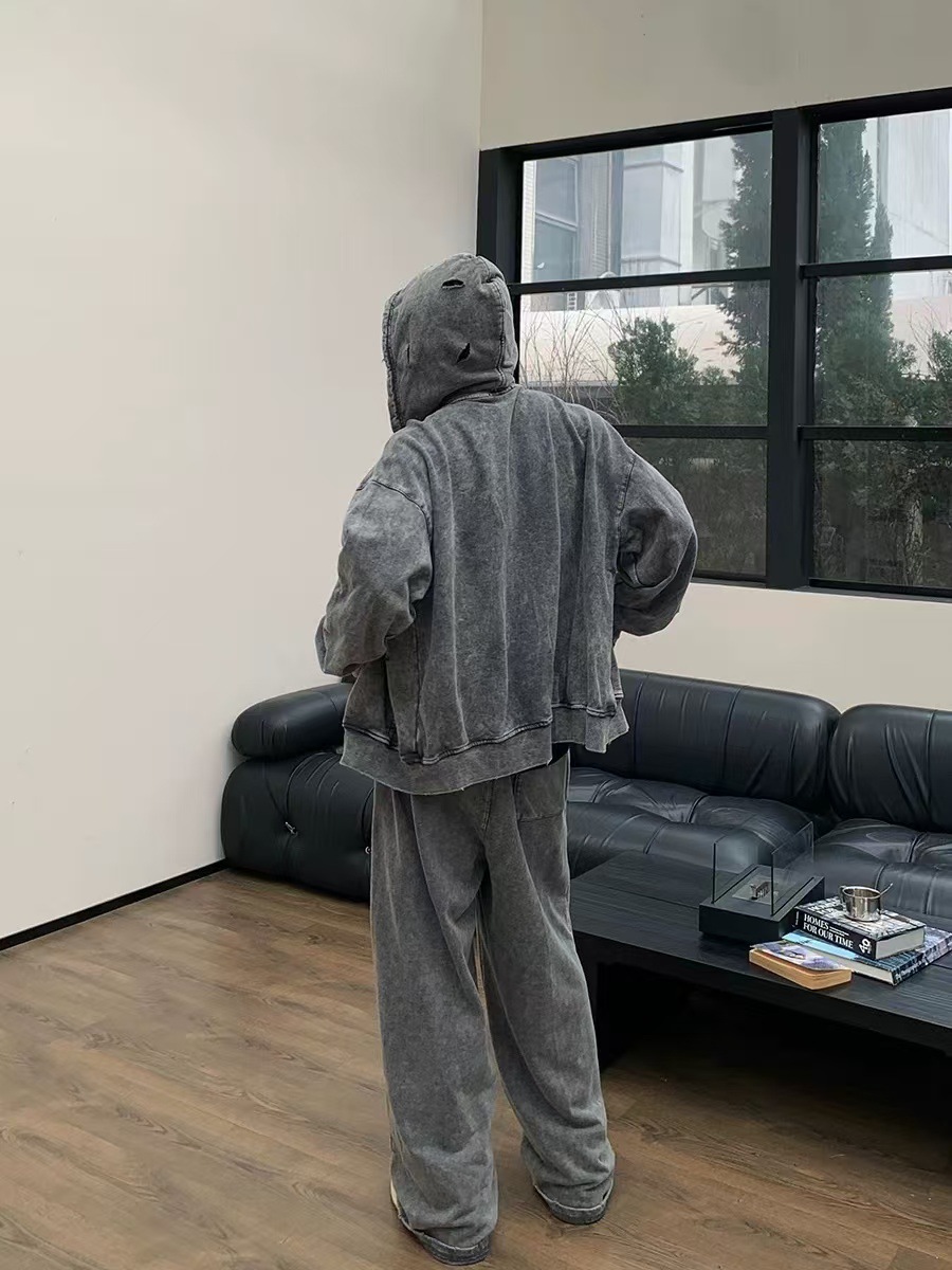 2026 nuevo agujero de algodón de terry jeans para hombre relajado recto casual pantalones deportivos de piernas largas transfronterizos moda americana