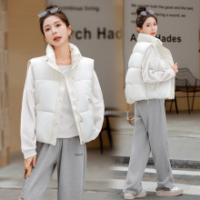 立领现货冬季新款女装欧美风街头时尚休闲皮革棉服马甲外套