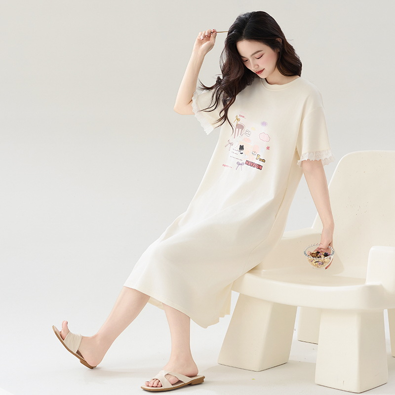 Pijama de algodón de verano de mujeres de manga corta lindo dibujo animado pijama rojo de verano de mujeres sueltas primavera y otoño ropa para el hogar