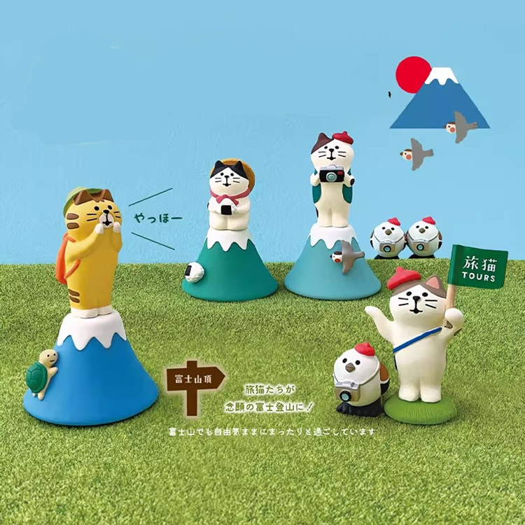 Zakka 크리 에이 티브 새로운 여행 야채 일본 고양이 귀여운 미니어처 수지 블라인드 박스 데스크탑 자동차 새끼 고양이 장식품