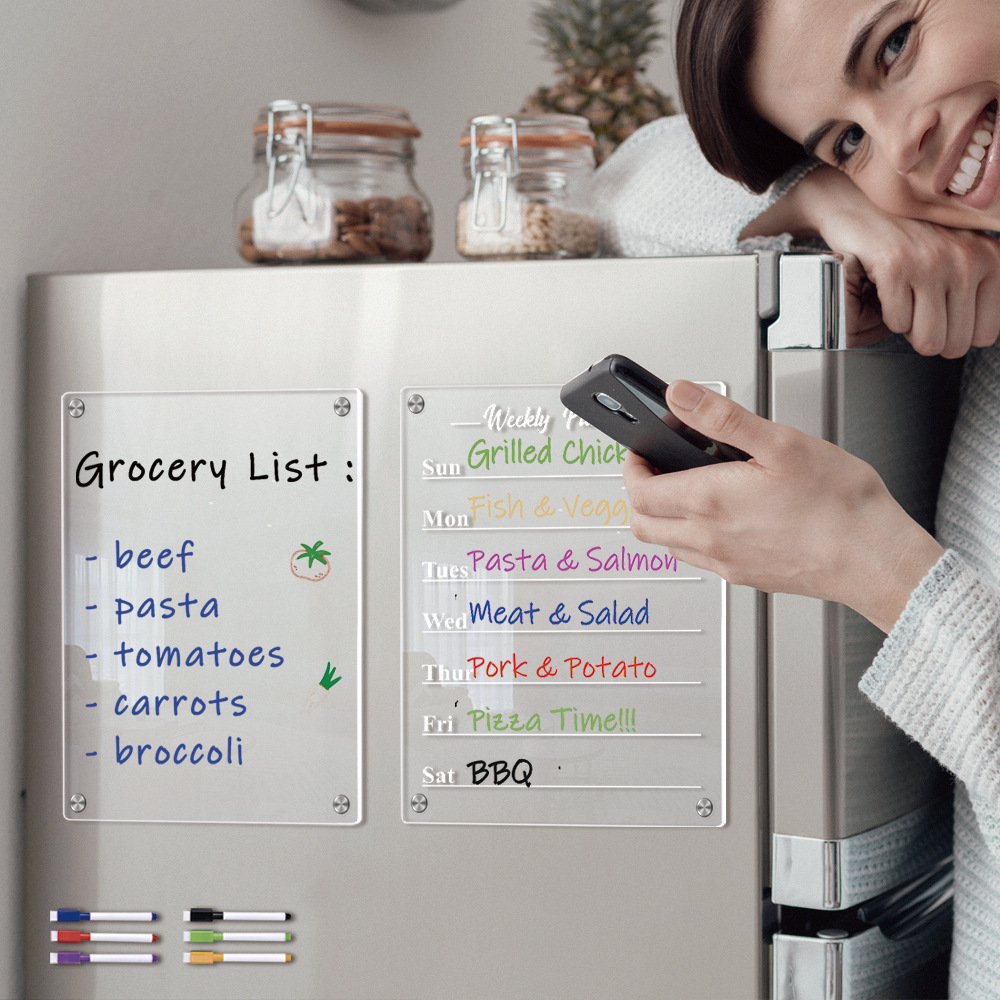 TYU087 transfronterizo acrílico estereoscópico adsorción semanal plan tablero de mensajes borrable DIY pegatinas de refrigerador magnético