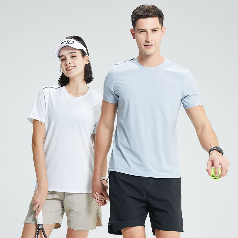 Camiseta impresa de secado rápido para hombres, fitness, cuello redondo suelto, ropa de entrenamiento de seda de hielo de verano, hombres de manga corta