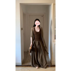 秋季慵懒风无袖吊带背心不规则开衫上衣宽松阔腿休闲裤套装女