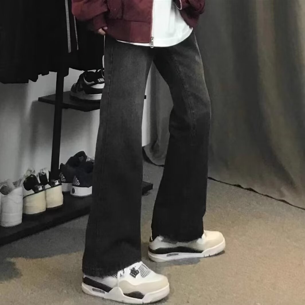 Negro recto 2024 primavera y otoño nuevo estilo americano calle alta suelta pantalones largos casuales marca de moda jeans para hombres