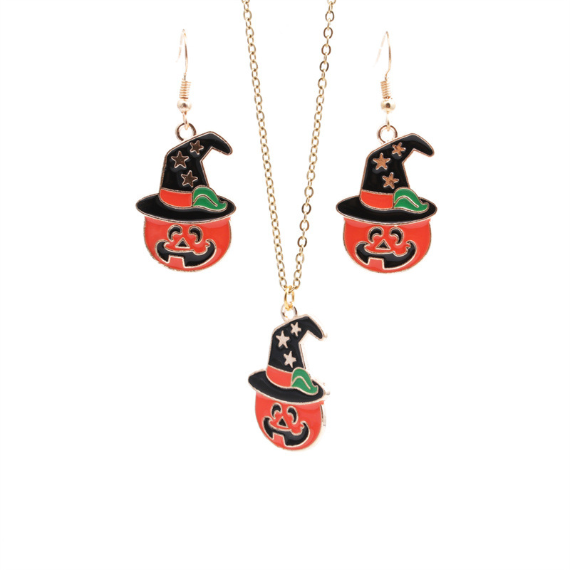 Cross-border European And American Halloween Ornament Alloy Necklace Xingx Pumpkin Ghost Wizard Hat Female display picture 1