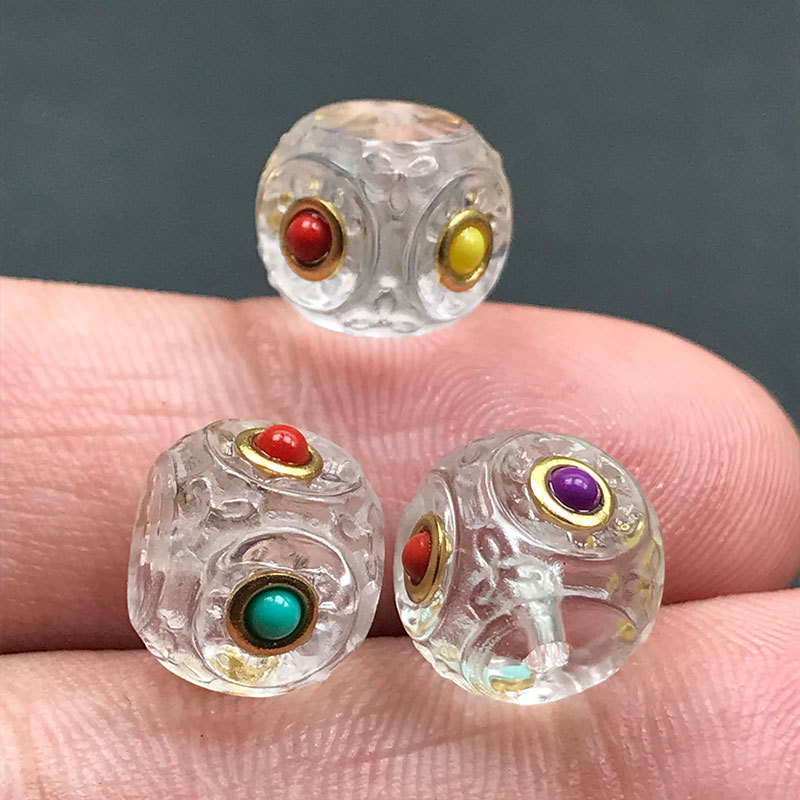 Natural White Crystal Inlaid with Southern Red Turquoise Sugar Cube Spacer Beads DIY Loose Beads Braided Hand Rope Accessories Wenwan Buddha Beads Jewelry