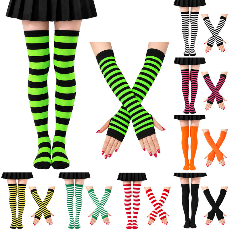 European and American Halloween Christmas Striped High Socks Fingerless Gloves Set for Women Cosplay Party Over-The-Knee Socks for Women European and American Halloween Christmas Striped High Socks Fingerless Gloves Set for Women Cosplay Party Over-The-Knee Socks for Women
