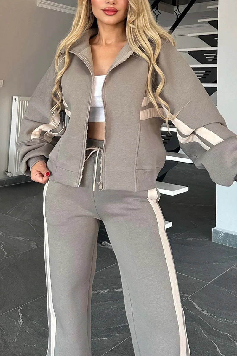 2025 European And American Cross-Border Autumn Foreign Trade Y2K Striped Zipper Jacket Casual Sports Suit For_ecoleips.com