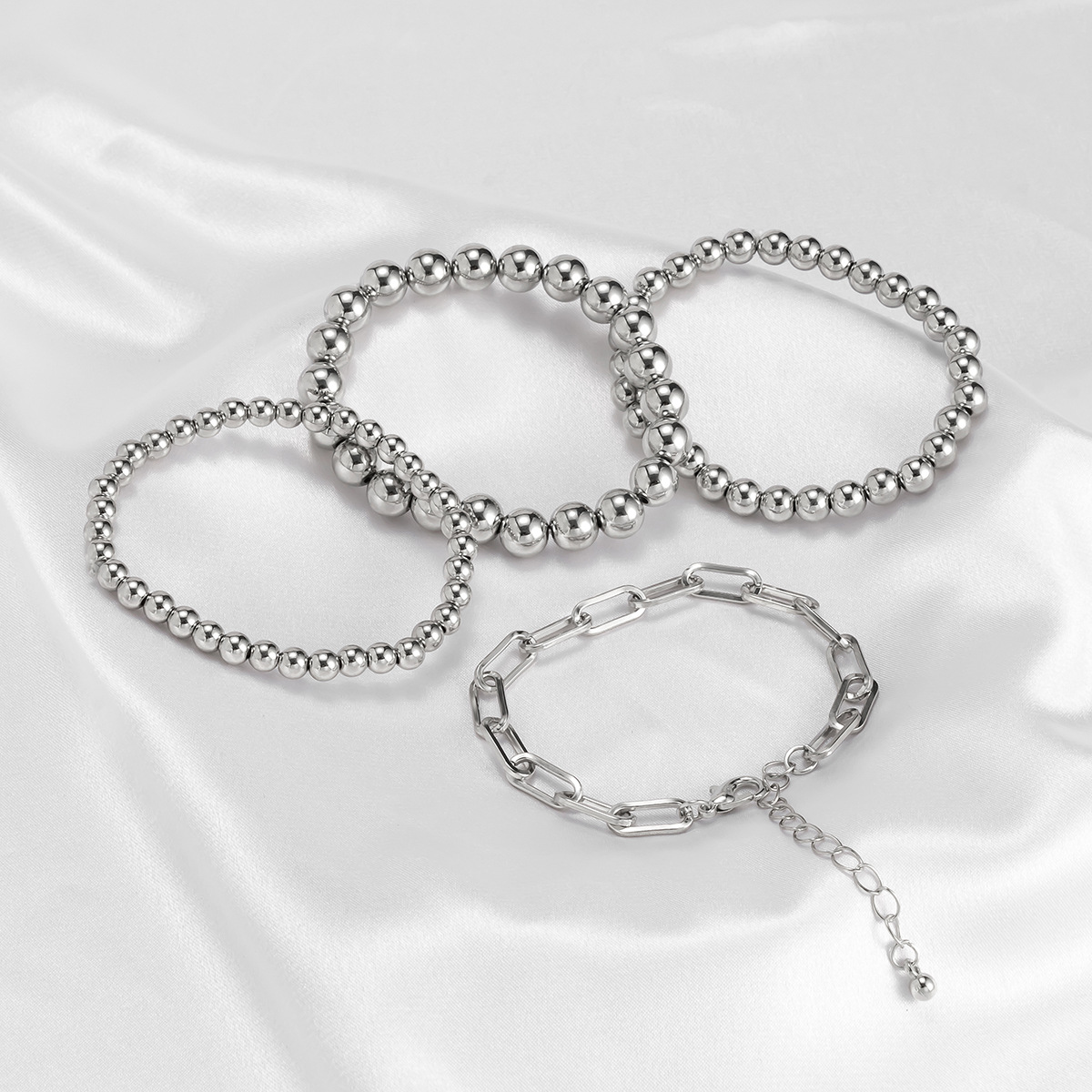 Personnalité Européenne Et Américaine Empilable Bracelet De Perles Tissées Chaîne En Métal Femme Bracelet Creux Simple display picture 6