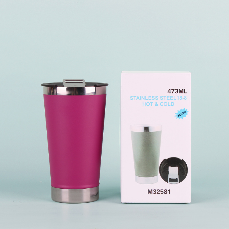 Taza de cerveza de acero inoxidable 304 de Brasil transfronterizo con abridor de botellas de doble capa Taza de coche Taza de helado de mantenimiento en frío de plástico en stock