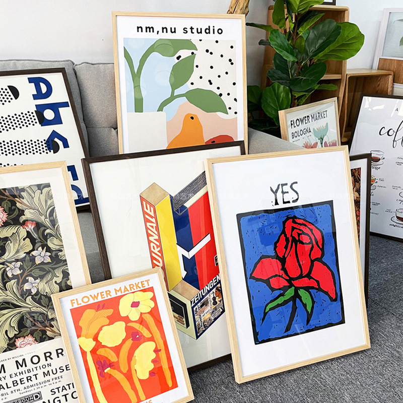 Scandinavian Simple Log Decorative Painting Frame French Retro Color Solid Wood Unpainted Picture Frame Home Poster Photo Frame