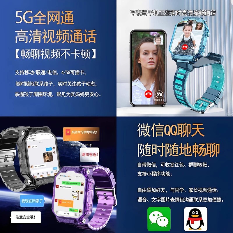 Детские смарт‑часы 5G, синхронизация с телефоном, GPS‑определение, двойная камера — для младших школьников