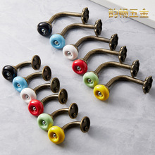 青古铜色锌合金衣钩+陶瓷拉手立体墙壁装饰门后家居双钩衣帽钩