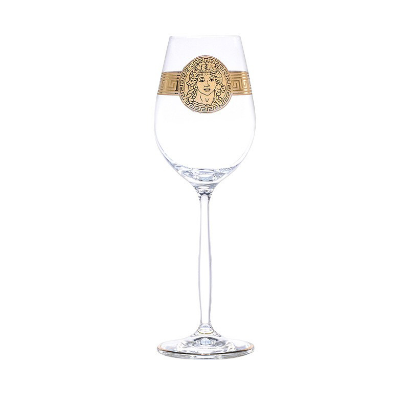 Tazas de cristal checas sin plomo pintadas tazas de vino de oro de alta gama tazas de vino de hotel personalizadas mayoristas sensación de alta calidad