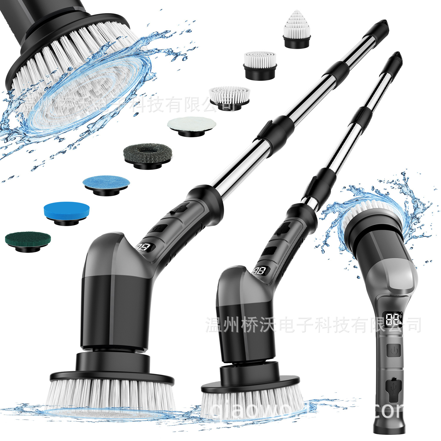 Cepillo de limpieza eléctrico multifuncional Cepillo de limpieza de baño y cocina Cepillo de lavado de doble uso telescópico largo y largo del inodoro del hogar image 9