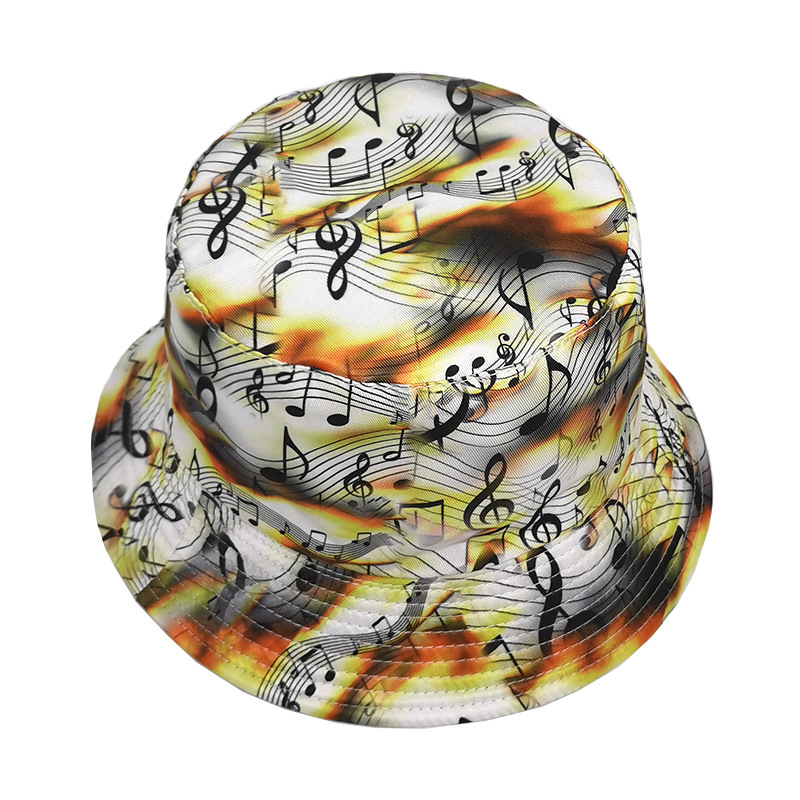 Wide Eaves Rim Unisex Retro Streetwear Color Block Notes Printing Wide Eaves Bucket Hat