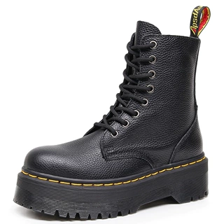 跨境头层厚底8孔机车靴女1460侧拉链 荔枝纹短靴子真皮松糕底工装