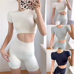 Yoga fitness high-waisted Pilates three-quarter shorts sleeve sexy seamless training sport Western set 1434
