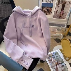 紫色の文字刺繍入りフード付きスウェットシャツ レディース 2025年新作 春秋 小柄な方向け ゆったり 多用途 ジャケット トップス トレンド