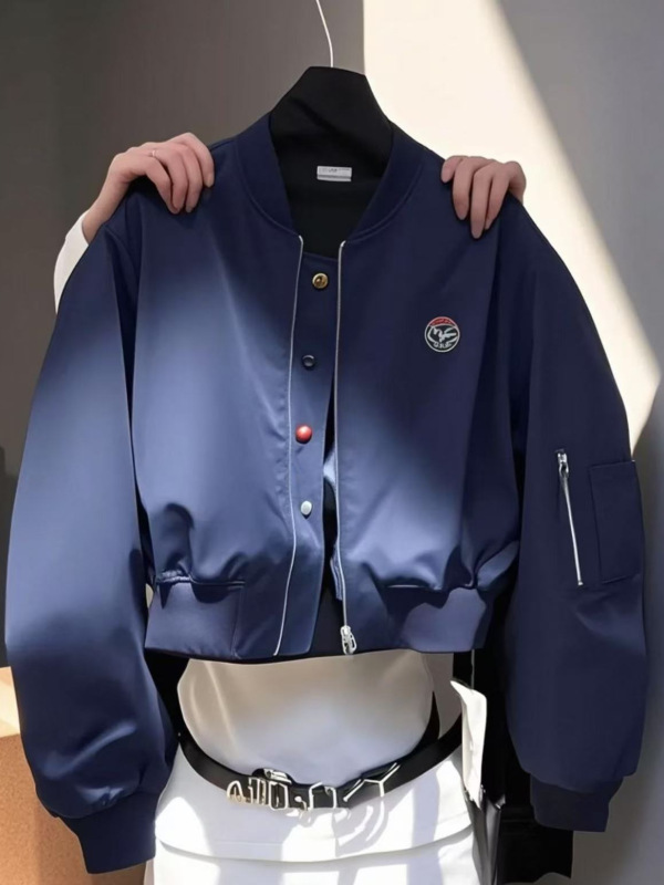棒球服2025新款高级感夹克上衣女装秋装欧洲站欧货藏青色显瘦外套|undefined