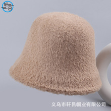 秋冬季韩版渐变色兔毛盆帽显脸小户外旅游保暖女士时尚水桶帽子潮