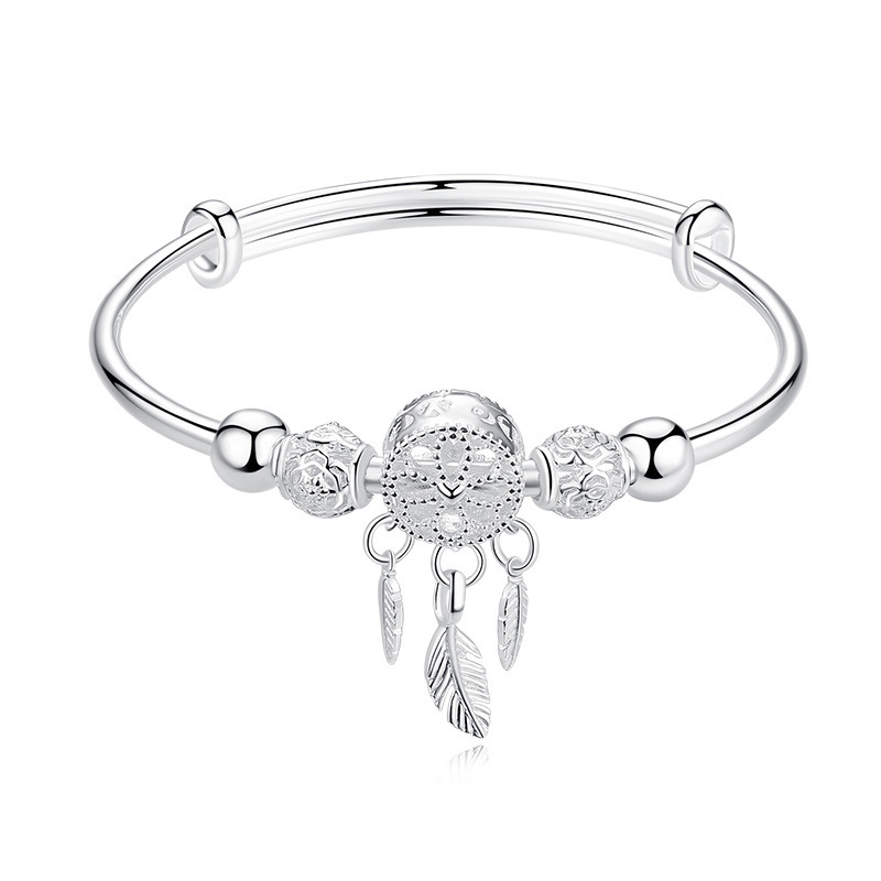 Fashion Bell Hollow Bracelet Dream Catcher Feather Push-pull Adjustable Copper Bracelet display picture 4