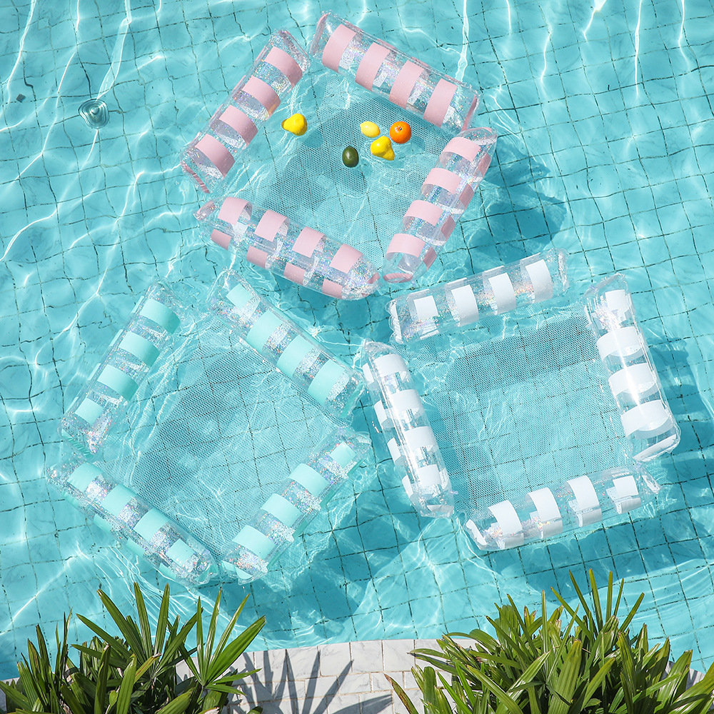 Foldable Inflatable Pool Lounger With Striped Backrest, Water Hammock, Swimming Ring, And Floating Bed_voghion.com