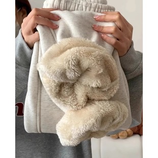 Lamb Wool Wide-Leg Pants for Women, Spring and Autumn, Fleece-Lined, Thickened, Spring Cotton Sweatpants, Sports Pants, 2025 New Style, Petite Size