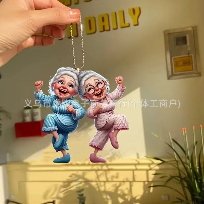 Transfronterizos nuevos personajes de dibujos animados planos acrílicos colgantes de decoración de automóviles Trump colgantes de decoración de espejos retrovisores