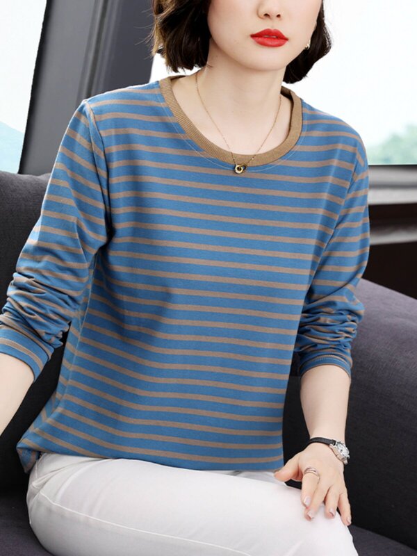 Cotton Round-Neck Long-Sleeved T-Shirt for Middle-Aged and Elderly Women, Large Size Loose Fit, 2026 Spring and Autumn New Style Base Shirt Top Cotton Round-Neck Long-Sleeved T-Shirt for Middle-Aged and Elderly Women, Large Size Loose Fit, 2026 Spring and Autumn New Style Base Shirt Top