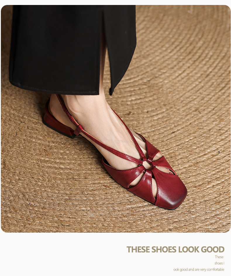 Sandal nữ quai ngang mũi nhọn phong cách vintage, gót thấp 3 cm — đen chi tiết 12