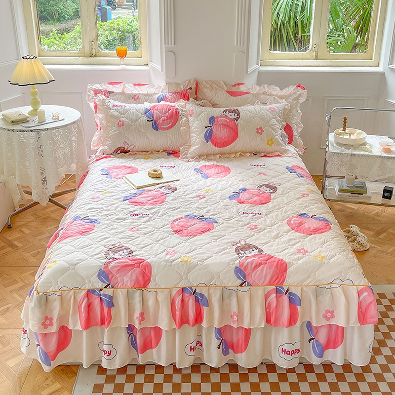 Transfronterizos encaje vestido de cama de estilo coreano encaje de algodón grueso cama de filamento molienda cama de acolchón polvo cubierta de cama al por mayor