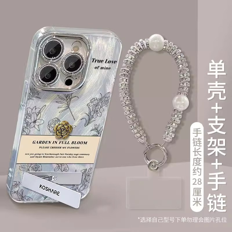 For Apple 15 Feather Yarn Mobile Phone Case iphone14pro Camellia Doll Holder 13 Lens Film 12 Drop-proof X