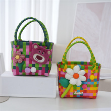 小红书PP彩色塑料编织手提篮DIY伴手礼篮菜篮子女托包沙滩包批发