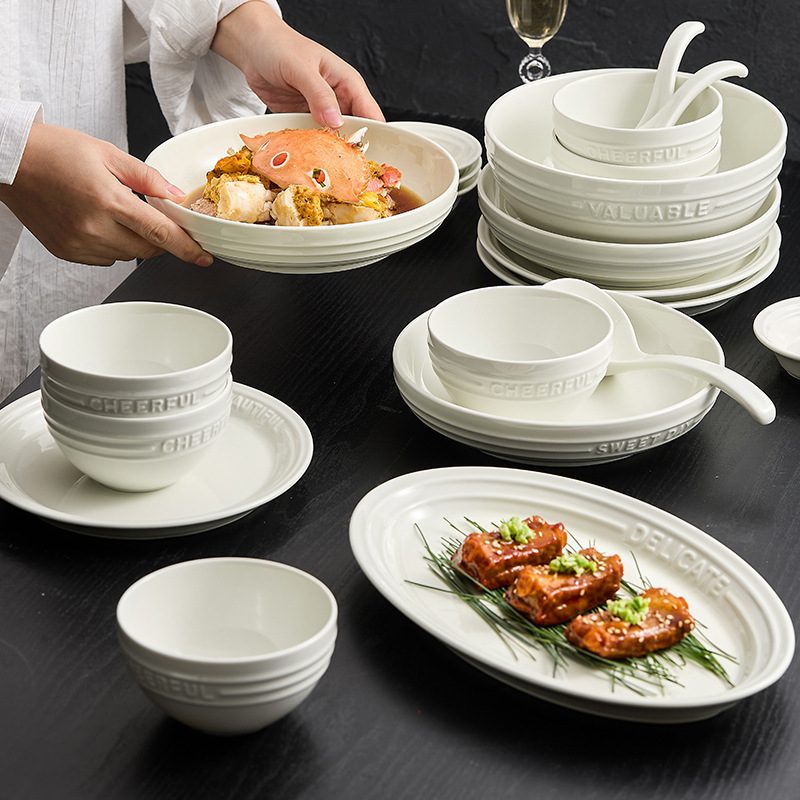 Manufacturer Truffle White Ceramic Tableware Plate Fish Plate Rice Bowl Single Soup Bowl Simple High-End Dish Set Set
