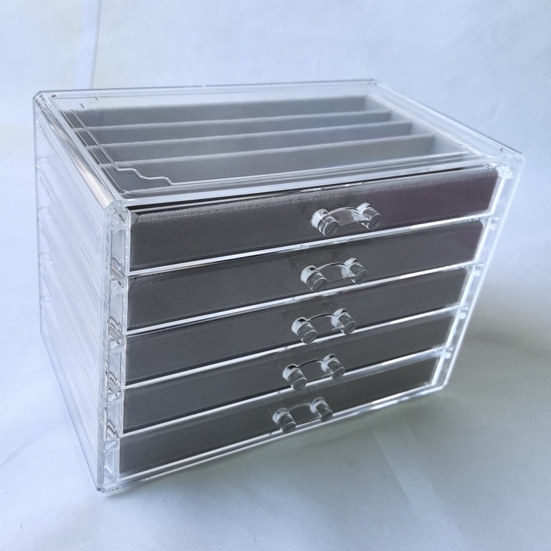 5-Layer 25-Compartment Acrylic Velvet Storage Box for Jewelry, Necklaces, Hairpins, Watches, and Bracelets Display Organizer