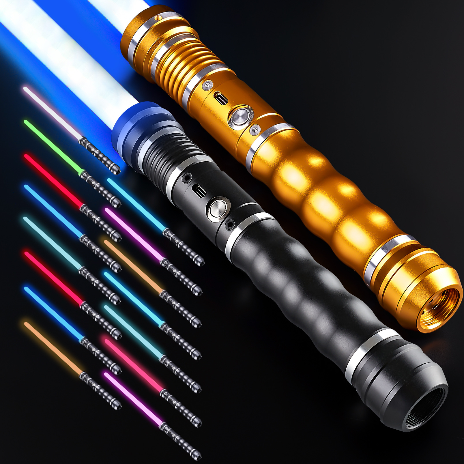 Metal pixel sable de luz de juguete luminoso Star Wars fuerza láser espada 2-en-1 17 color a juego rábano telescópico sable de luz