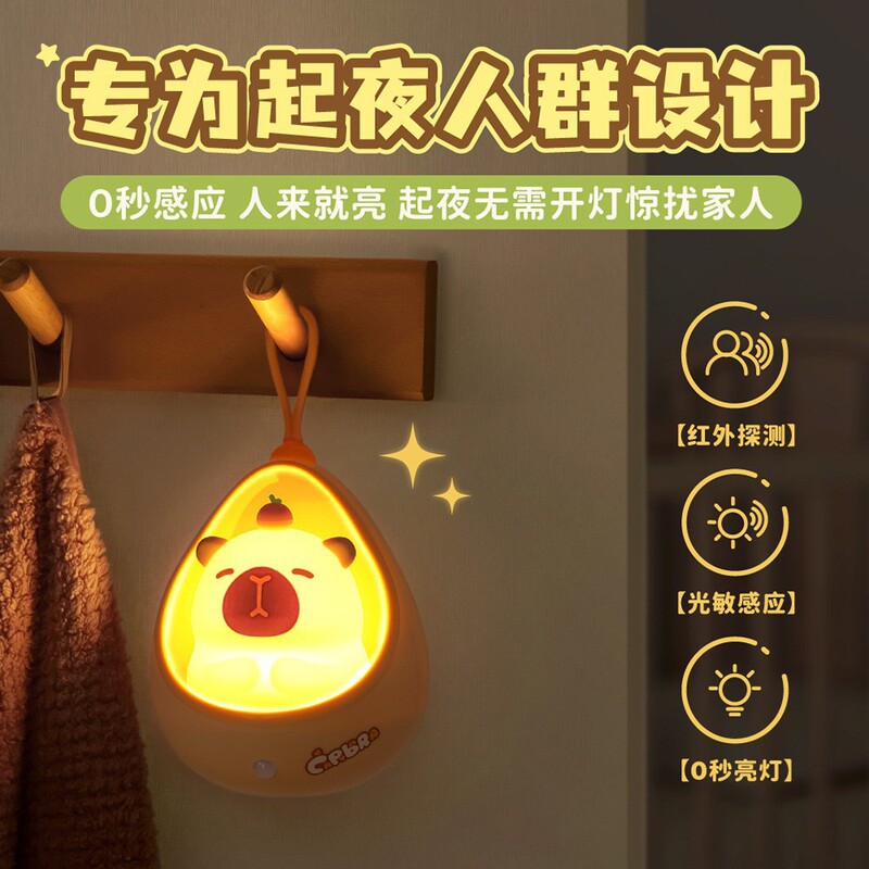 シリコーンカピバラ誘導壁ランプ USB 充電スマート人体誘導ナイトライトベッドサイドデスクトップ装飾品|undefined